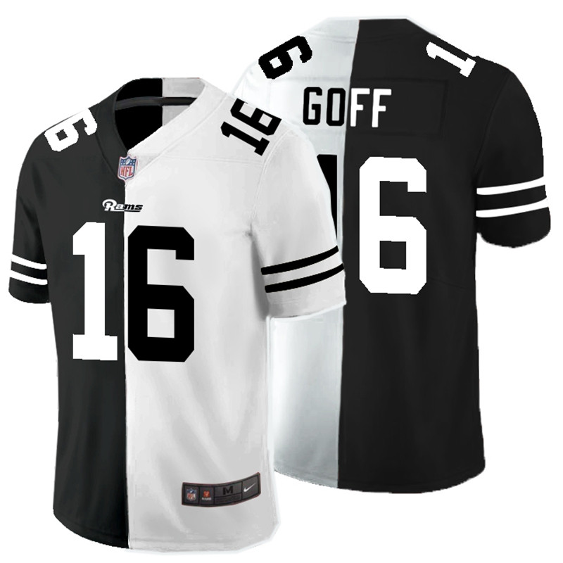 Men's Los Angeles Rams #16 Jared Goff Black & White NFL Split Limited Stitched Jersey Men's Los Angeles Rams #16 Jared Goff Black & White NFL Split Limited Stitched Jersey